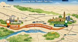 Map showing the Lucknow-Kanpur Expressway connecting the two major cities of Uttar Pradesh.