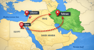 Map of the Middle East highlighting Tehran, Gaza, and Lebanon to illustrate the geopolitical tension points mentioned by Mohamad Safa.