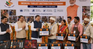 Modern toolkit distribution ceremony for artisans under PM Vishwakarma Yojana 2026.