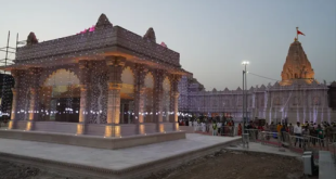 The newly renovated Alternate Sanctum at Ram Janmabhoomi complex in Ayodhya, showing the path toward Kuber Tila.