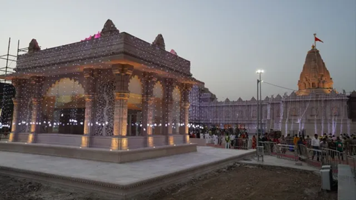 The newly renovated Alternate Sanctum at Ram Janmabhoomi complex in Ayodhya, showing the path toward Kuber Tila.