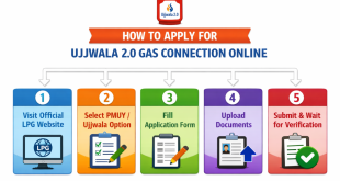 Flowchart showing the 5 steps to apply for Ujjwala 2.0 gas connection online.