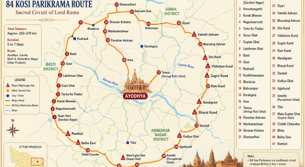 Map of Ayodhya 84 Kosi Parikrama route