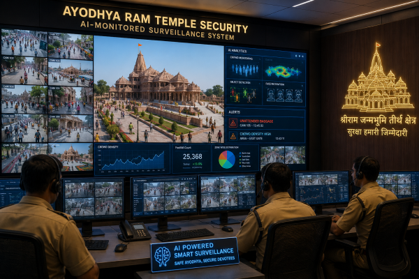 AI-monitored surveillance room for Ayodhya Ram Temple security