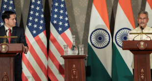 US External Affairs minister Marco Rubio and Indian External Affairs Minister S. Jaishankar addressing a joint press conference at Hyderabad House in New Delhi, discussing strategic cooperation.