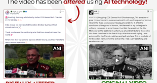 Labeled visual comparison demonstrating a side-by-side technical evaluation of a deepfake video frame versus authentic military press footage, highlighting lip-sync tracking boundaries and digital audio waveform anomalies.