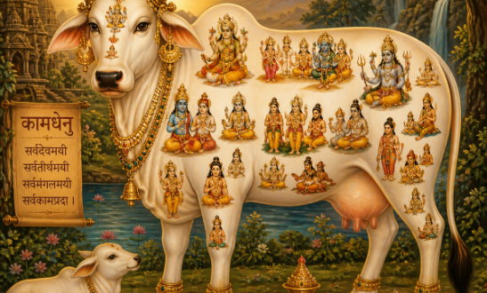 Traditional Indian representation of Kamadhenu