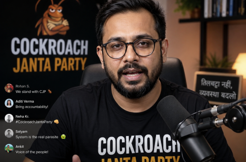 Portrait of Cockroach Janta Party founder Abhijeet Dipke during a digital stream.