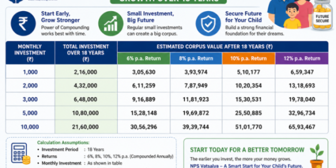 NPS Vatsalya asset allocation chart showing equity and debt split for minor pension accounts.