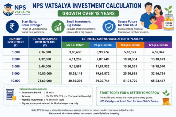 NPS Vatsalya asset allocation chart showing equity and debt split for minor pension accounts.