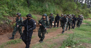 Soldiers from friendly foreign nations conducting mixed-team tactical jungle drills during the Pragati 2026 multinational military exercise at Umroi, Meghalaya.