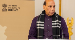 India's Defence Minister Rajnath Singh speaking at an official government event.