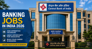 Central Bank of India headquarters building facade representing banking jobs in India 2026.
