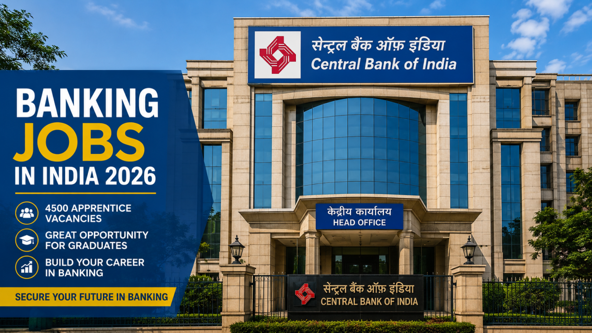 Central Bank of India headquarters building facade representing banking jobs in India 2026.