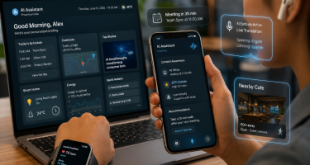 Close-up of a person using AI-first consumer technology smart devices displaying on-screen context awareness in 2026.