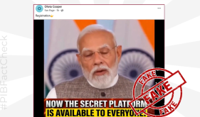 Close-up of a smartphone displaying a fake AI-generated deepfake video of Prime Minister Narendra Modi on social media.