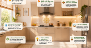 Bright and organized modern kitchen with warm beige cabinets illustrating kitchen Vastu remedies for wealth and positive energy.