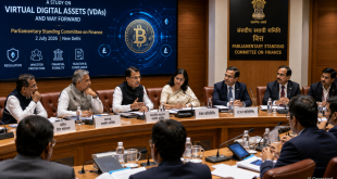 Members of the Indian parliamentary panel discussing regulatory policies with financial experts.