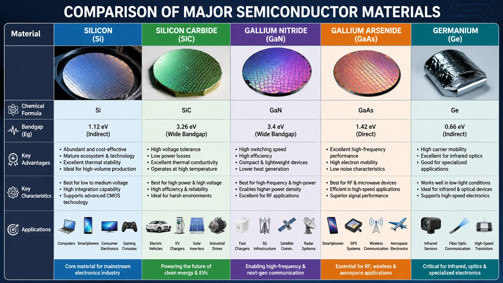 Semiconductor materials comparison infographic