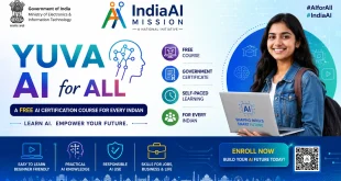 Banner of the Government of India YUVA AI for ALL course displaying the IndiaAI Mission logo and digital learning icons
