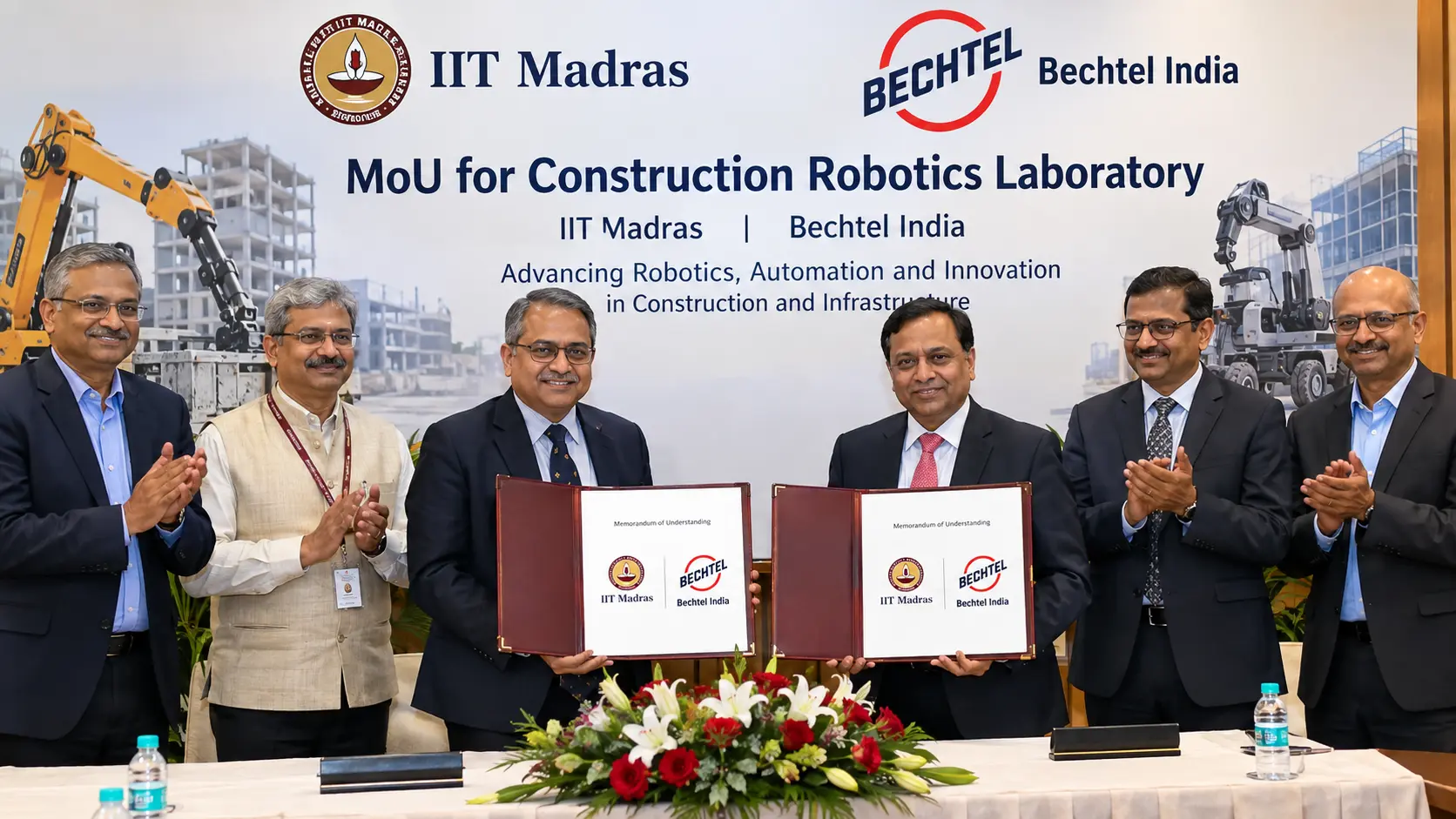 IIT Madras faculty members and Bechtel India executives holding the MoU