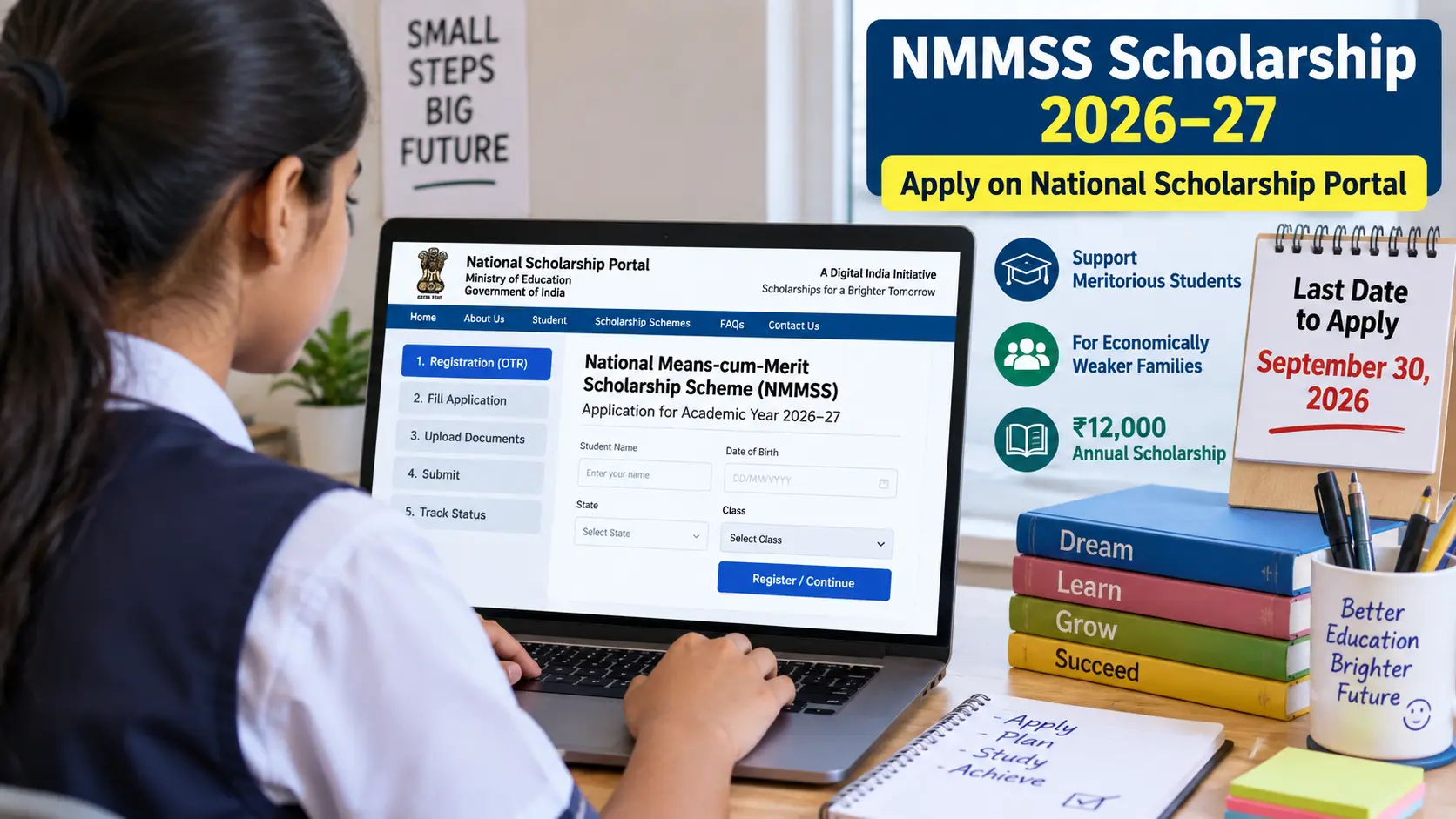 Student registering for NMMSS Scholarship 2026-27 on National Scholarship Portal
