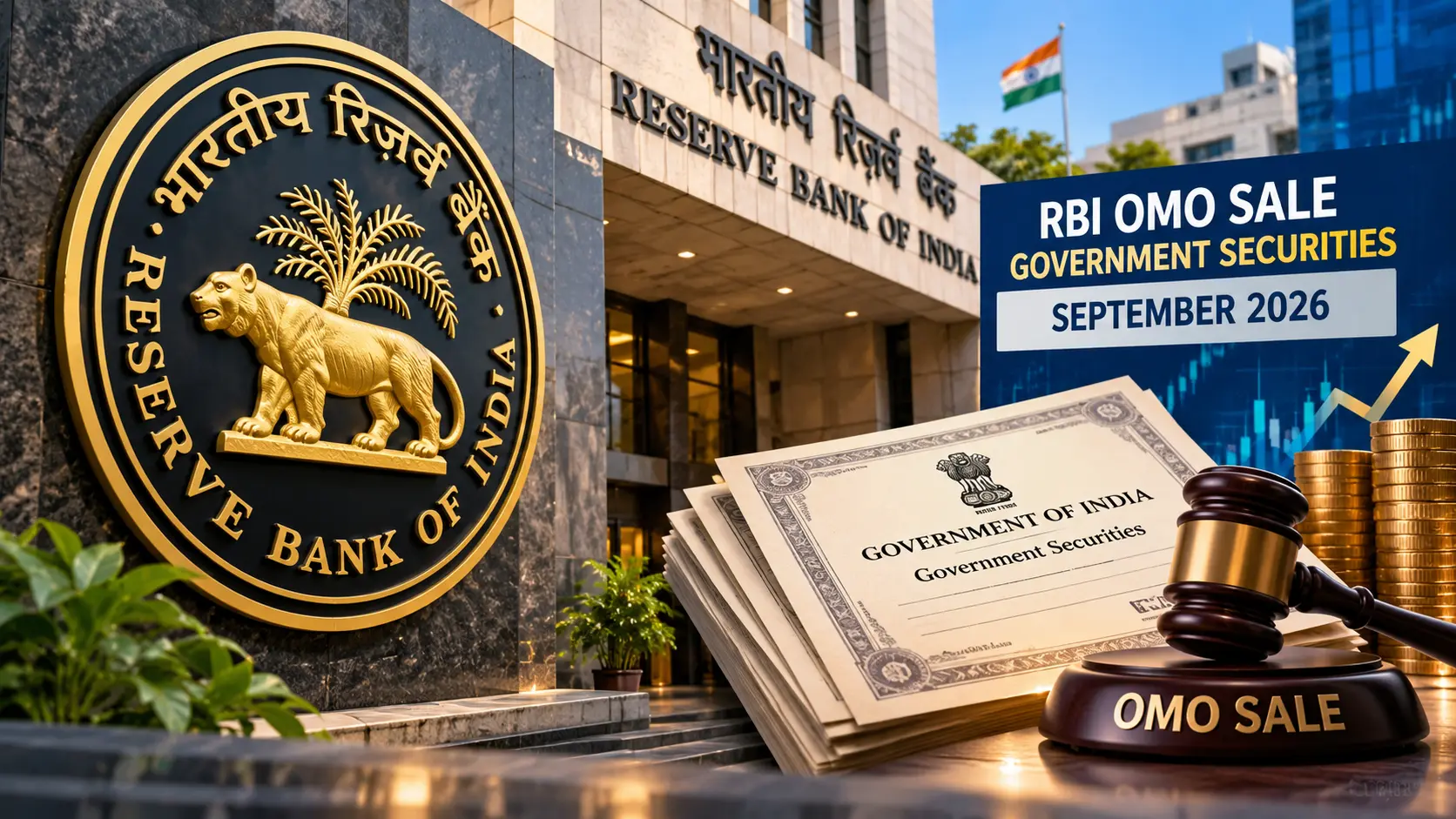 Reserve Bank of India building logo representing OMO sale of government securities in September 2026