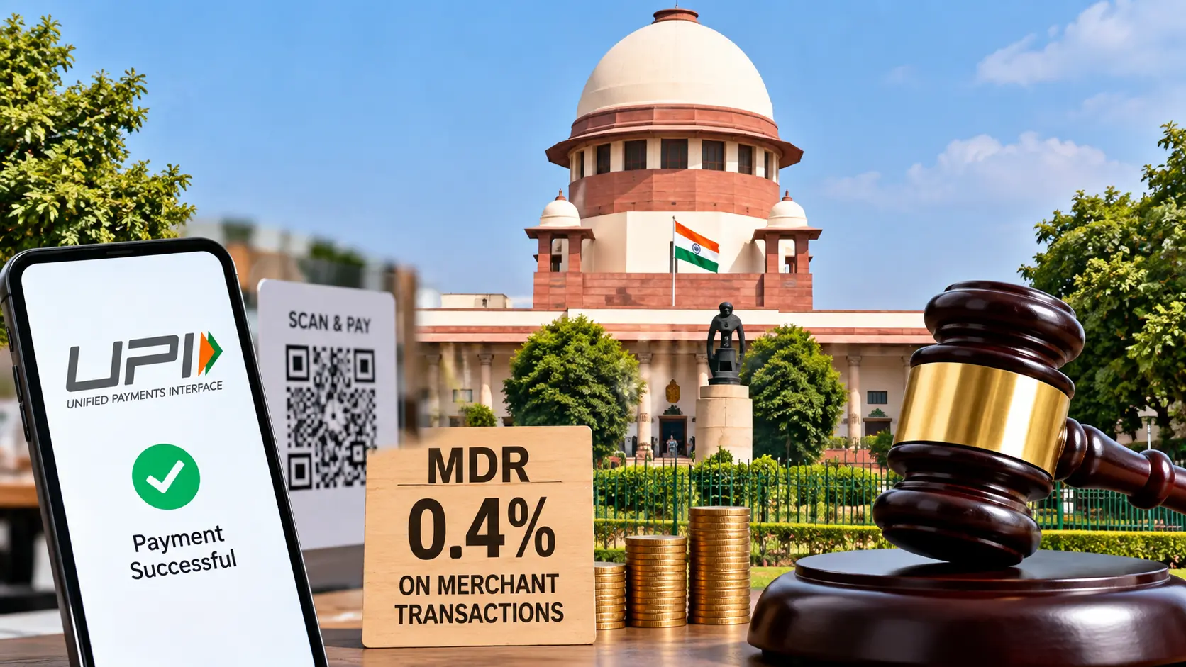 Supreme Court of India building in New Delhi illustrating news on UPI MDR merchant charges court ruling.