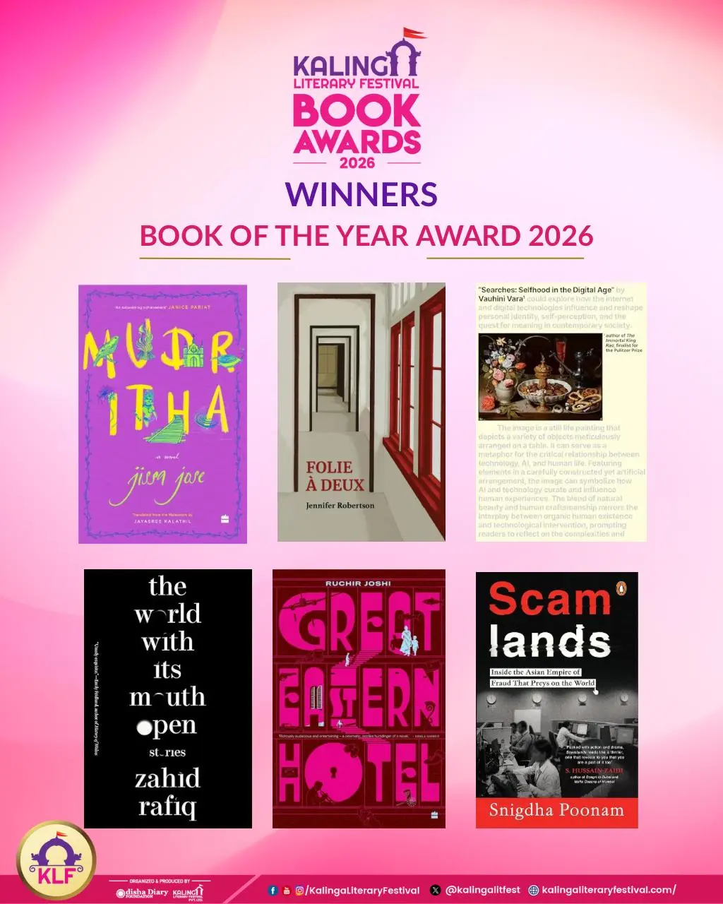 Poster for Kalinga Literary Festival Book Awards recognizing excellence in Indian writing.