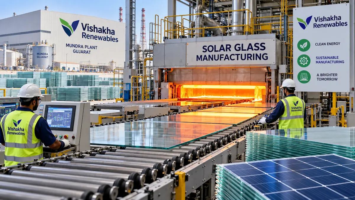 Solar module glass manufacturing process at Vishakha Renewables Mundra plant in Gujarat