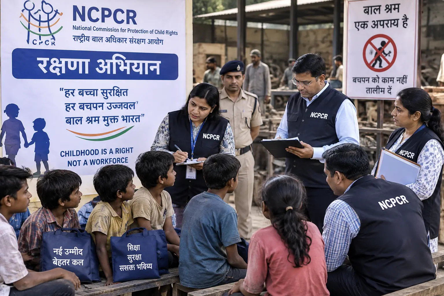 NCPCR ರಕ್ಷಣಾ ಅಭಿಯಾನದಡಿಯಲ್ಲಿ ಬಾಲ ಕಾರ್ಮಿಕ ಪದ್ಧತಿಯಿಂದ ರಕ್ಷಿಸಲ್ಪಟ್ಟ ಮಕ್ಕಳು ಮತ್ತು ಅಧಿಕಾರಿಗಳ ಪರಿಶೀಲನೆ